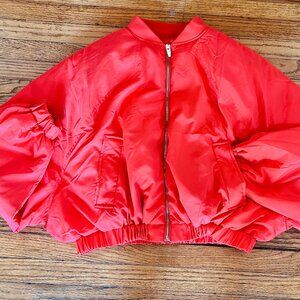 NWT Forever 21 Cropped Bomber Jacket (Orange, S)